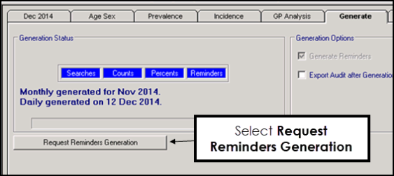 AEROS - Clinical Audit - Request Reminders Generation button