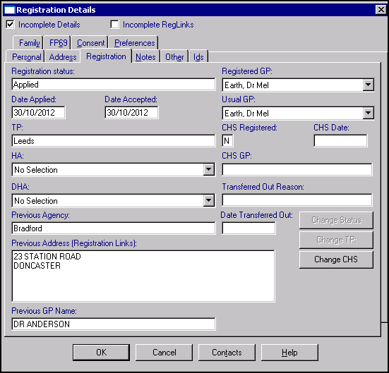 Registration Tab