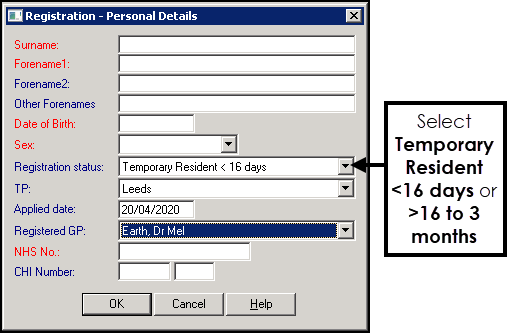 Registration - Personal Details plus Temp Pat shout out