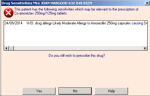 Drug Allergy/Sensitivity Warning