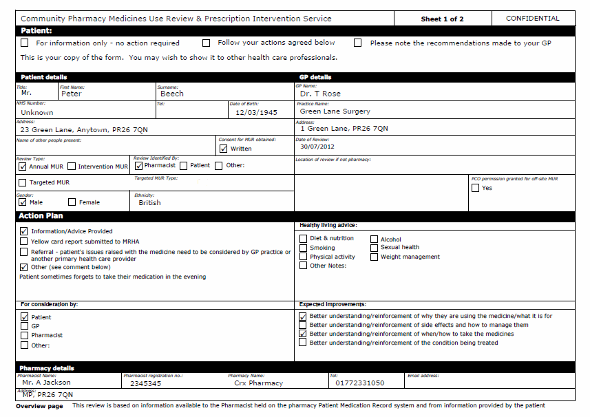 The Patient's MUR Form